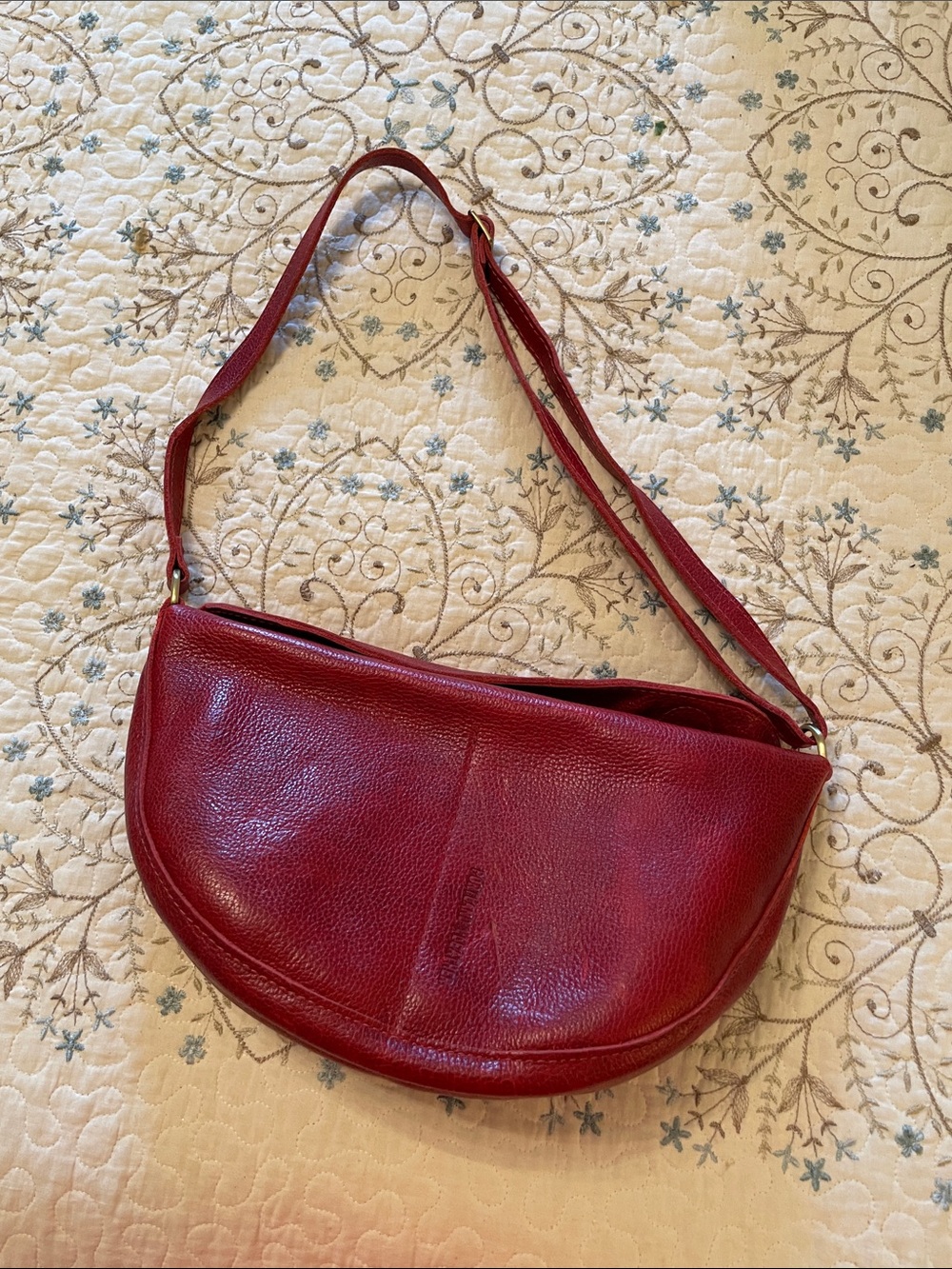 Portland Leather Red Leather Shoulder Bag - Classic Half-Moon Style